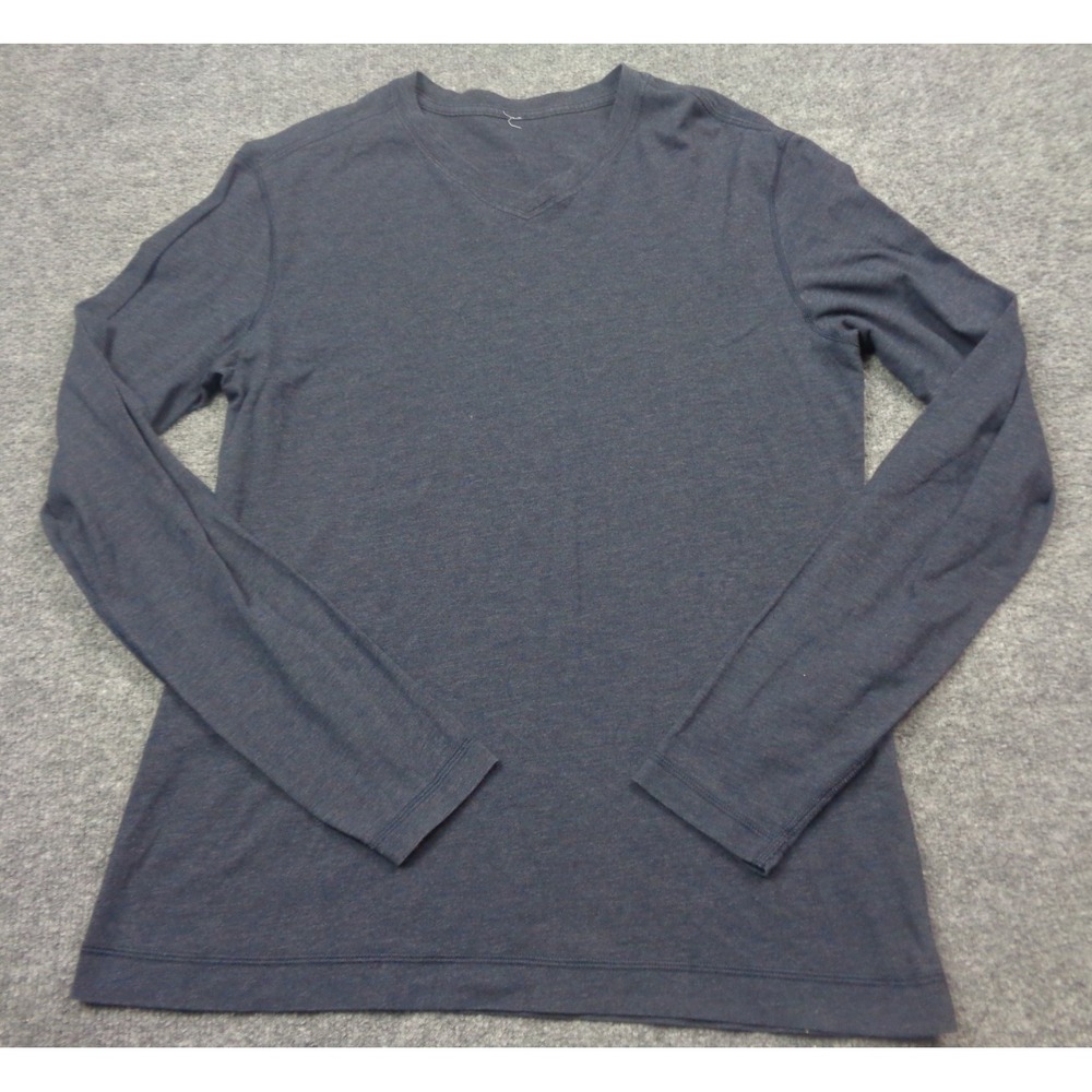 Lululemon V-Neck Shirt Men's L Blue Long Sleeve Tee Heather Athletic